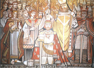 Baptism of Mieszko I, 1967. Sgraffito.