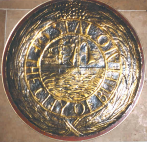 City of Buffalo Seal, 1969. Hammered copper.